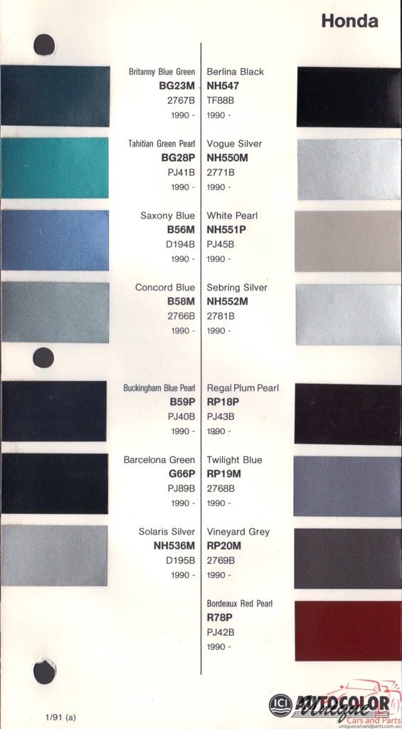 1990-1992 Honda Paint Charts Autocolor